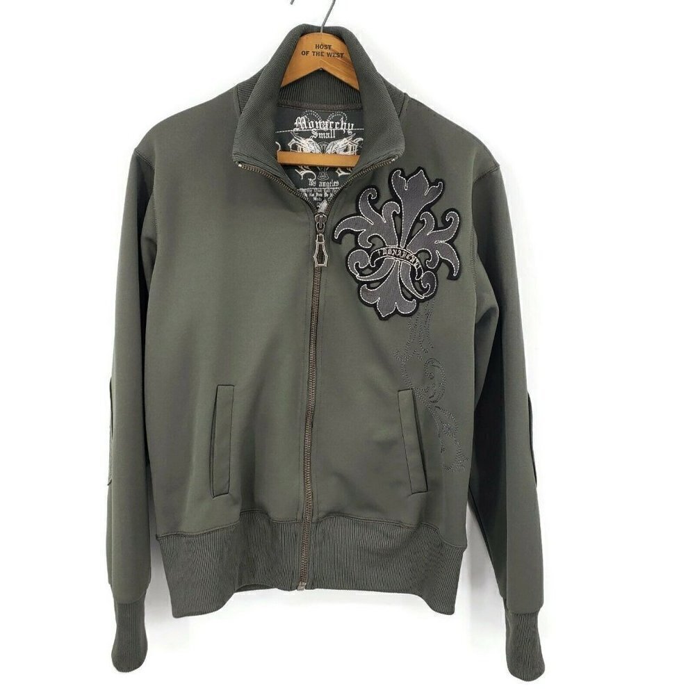Monarchy Full Zip Sweatshirt Mens Small Army Green Olive Embroidered Live Fast